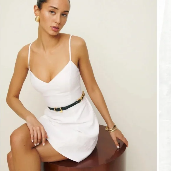 New Reformation Holt Linen Dress in White - Picture 3 of 14